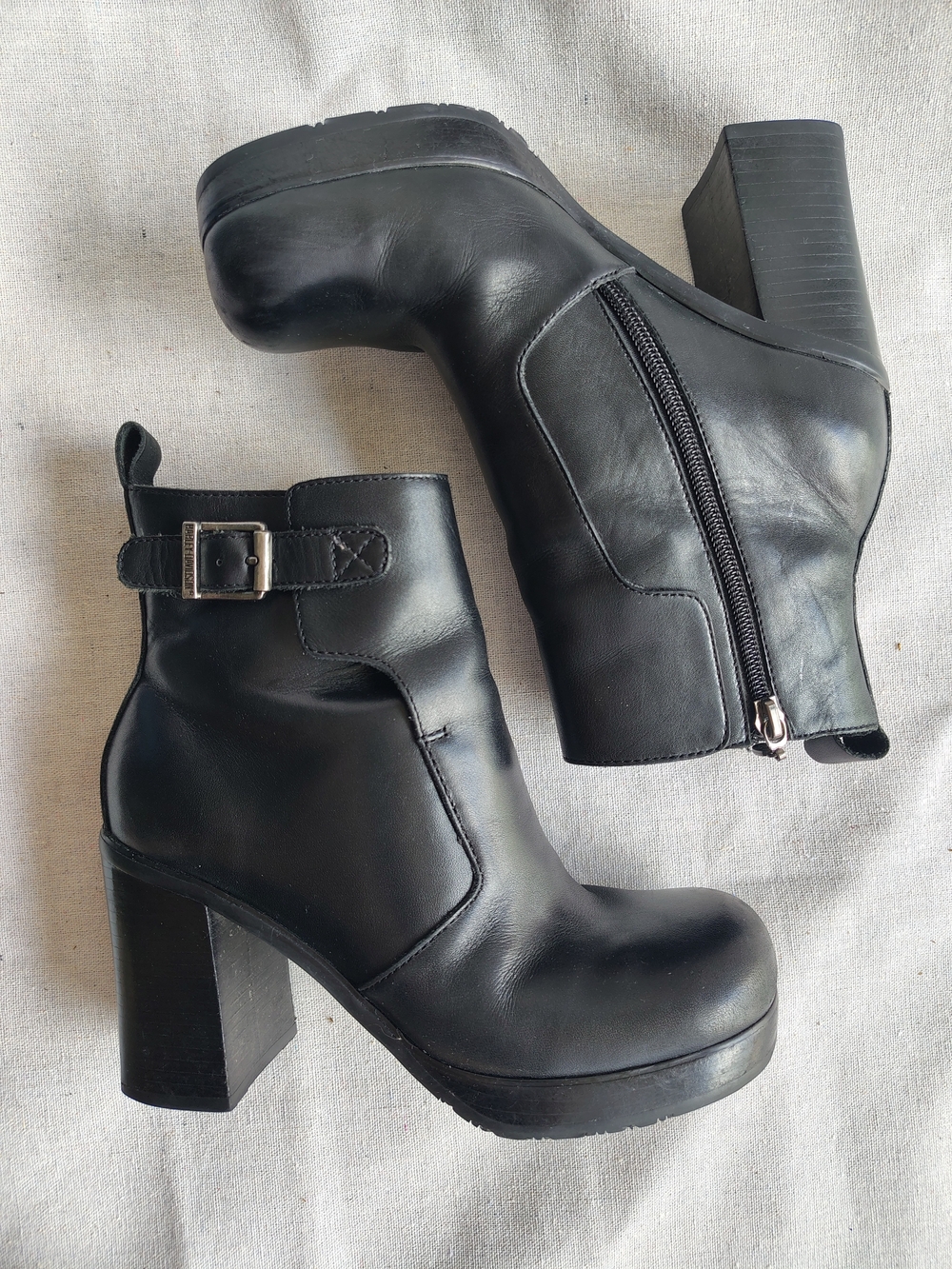 Harley Davidson VTG Black Leather Platform Ankle Boots Chunky Block Heel 6.5